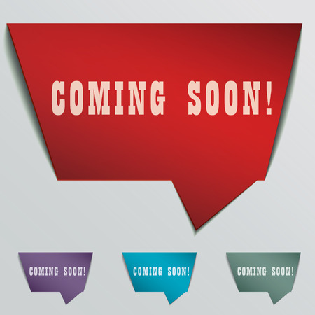 coming soon red 3d realistic paper speech bubble isolated on greyのイラスト素材