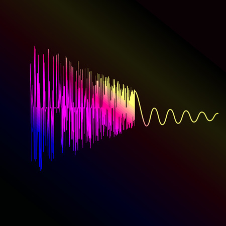 Simple waveform vector illustration. Glowing music wave on dark background.のイラスト素材