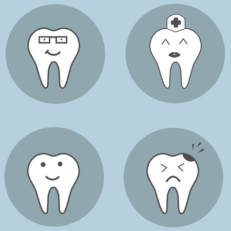 Happy teeth set. Dental collection for your design. Vector cartoons. Illustrations for children dentistry.のイラスト素材