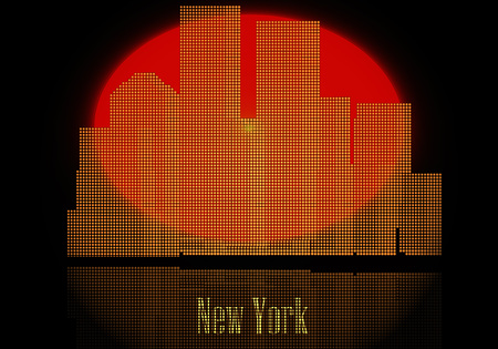 Set of vector glowing New york citiesilhouetteのイラスト素材