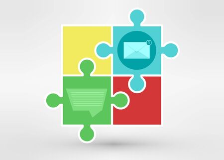 Network communication infographic Template with interface icons, puzzle, speech bubble and text. Network communication conceptのイラスト素材