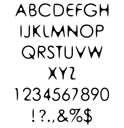 Hand crafted retro font alphabet 'scratch gothic' with warm of the human hand. Set of caps letters.のイラスト素材