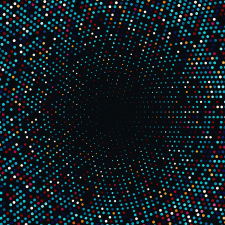 Vector halftone dots background. Colored dots on black background.のイラスト素材