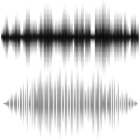 Halftone vector elements. Vector sound waves. Music waveform background. You can use in club, radio, pub, DJ show, party, concerts, recitals or the audio technology advertising background.のイラスト素材