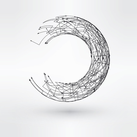 Wireframe mesh polygonal element. Torus with connected lines and dots. のイラスト素材