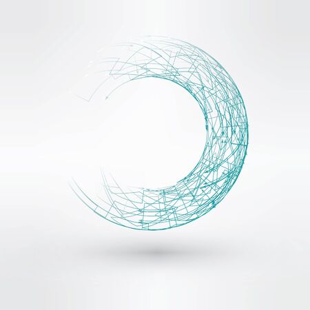 Wireframe mesh polygonal element. Torus with connected lines and dots. のイラスト素材