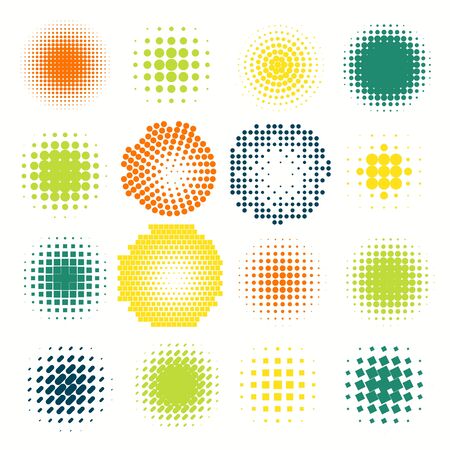 Collection of halftone sphere vector template. Abstract globe symbol, isolated round icon, business concept .You can use science and technology, tourism, financial or environmental background.のイラスト素材