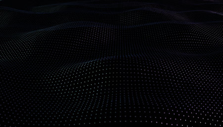 Illustration background of particles on surface with waves. 3D Illustration of perspective glimmering surface.の写真素材
