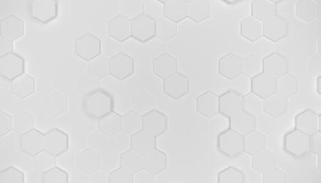 Illustration design of geometric hexagon surface. Grid pattern of waving hexagones. Pure white color.の写真素材
