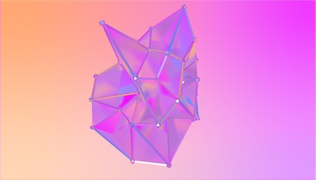 illustration of a shape metamorphosis of a polygonal semi transparent model. Multicolor polygonal 3D blotの写真素材