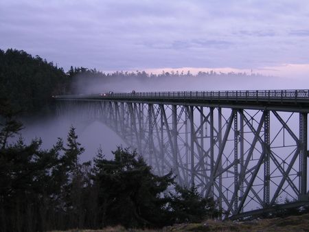 Deception pass in a fogの写真素材