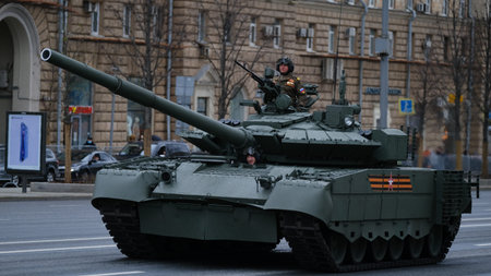 Moscow, Russian Federation, 07/05/2021: rehearsal of the parade of military equipment dedicated to...