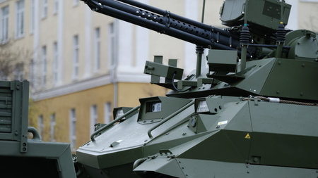 Moscow, Russian Federation, 07/05/2021: rehearsal of the parade of military equipment dedicated to...