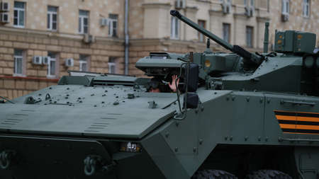 Moscow, Russian Federation, 07/05/2021: rehearsal of the parade of military equipment dedicated to the Victory Day 9 may on the central streets of the cityのeditorial素材