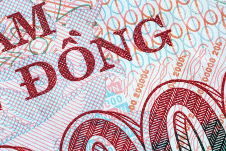 The inscription dong Vietnamese money close-up