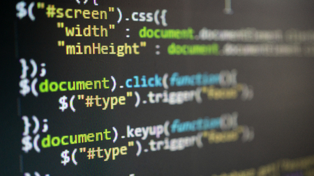 Coding application by programmer developer. Script on computer with source code. Programming code abstract background screen of softwareの写真素材