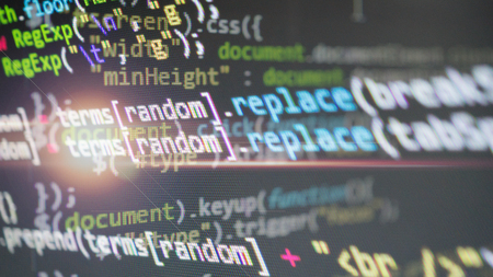 Coding application by programmer developer. Script on computer with source code. Programming code abstract background screen of softwareの写真素材