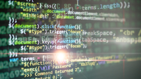 Coding application by programmer developer. Script on computer with source code. Programming code abstract background screen of softwareの写真素材