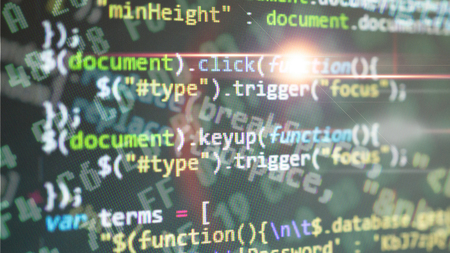 Coding application by programmer developer. Script on computer with source code. Programming code abstract background screen of softwareの写真素材