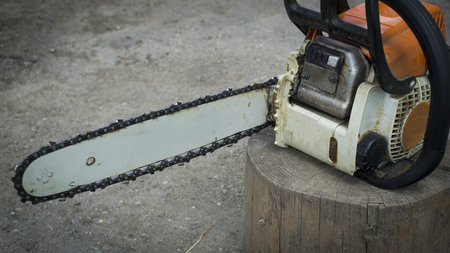 gasoline chain saw. repair of hand tools. woodworking. carpentry business. technical supportの写真素材