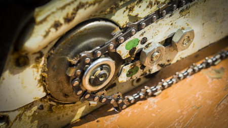 gasoline chain saw. repair of hand tools. woodworking. carpentry business. technical supportの写真素材