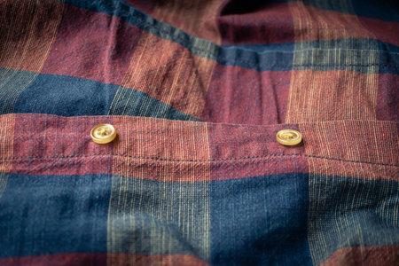close up details of red and blue checkered shirt