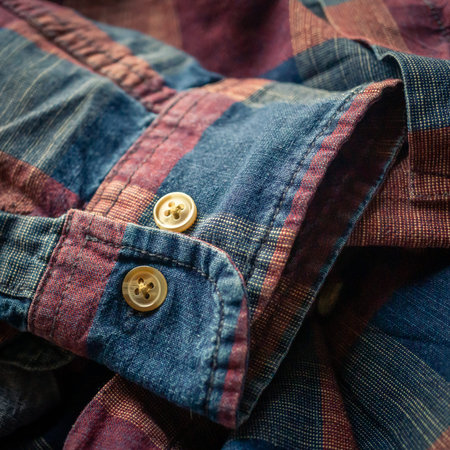 close up details of red and blue checkered shirt