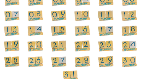 calendar december. full month day after day. all dates of the month in order. Handmade wooden cube calendar.の写真素材