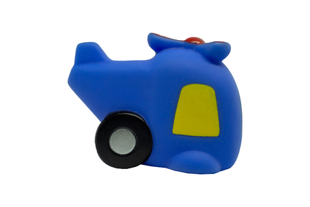 Rubber toy helicopter Children's toy for the bathroom isolated on white backgroundの写真素材