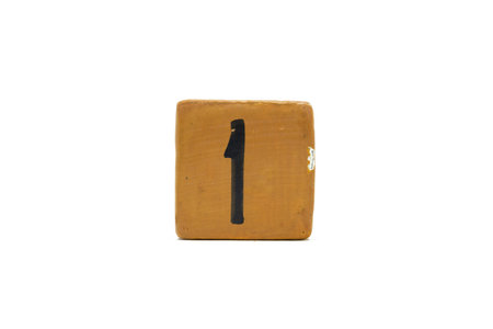 Number one on cube of wooden material isolated on white