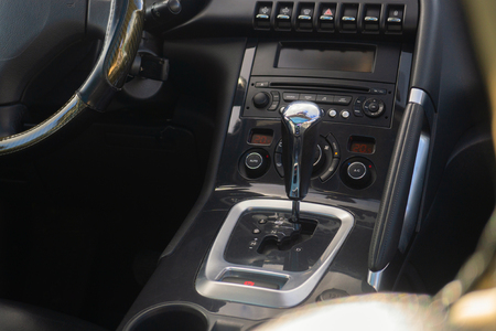 automatic gear parked inside modern vehicle car automobileの写真素材