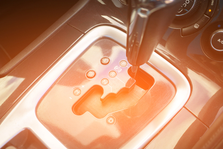 automatic gear parked inside modern vehicle car automobileの写真素材