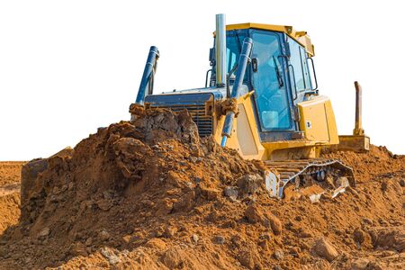 Crawler bulldozer - excavator with clipping path isolated on white background. work on construction site or sand pit.の写真素材