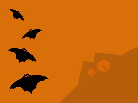 Halloween decorations on yellow background. Halloween concept. Scary Pumpkin and bats.の写真素材