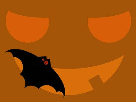 Halloween decorations on yellow background. Halloween concept. Scary Pumpkin and bats.の写真素材