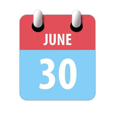 june 30th. Day 30 of month, Simple calendar icon on white background. Planning. Time management. Set of calendar icons for web design. summer month, day of the year concept.の写真素材