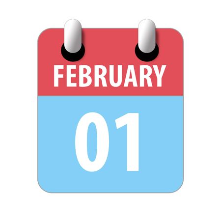 february 1st. Day 1 of month, Simple calendar icon on white background. Planning. Time management. Set of calendar icons for web design. winter month, day of the year concept.の写真素材