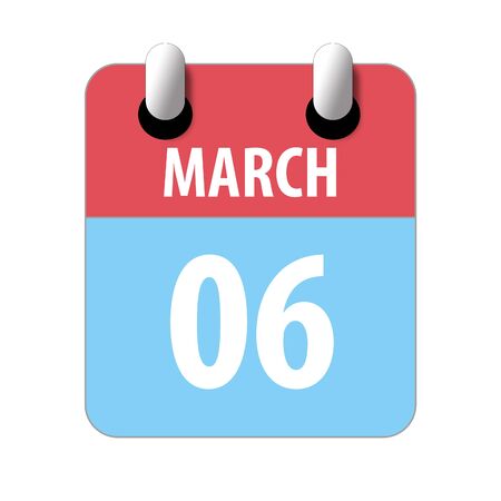 march 6th. Day 6 of month, Simple calendar icon on white background. Planning. Time management. Set of calendar icons for web design. spring month, day of the year concept.の写真素材