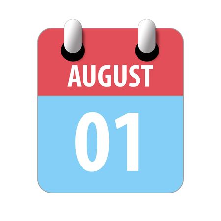 august 1st. Day 1 of month, Simple calendar icon on white background. Planning. Time management. Set of calendar icons for web design. summer month, day of the year concept.の写真素材