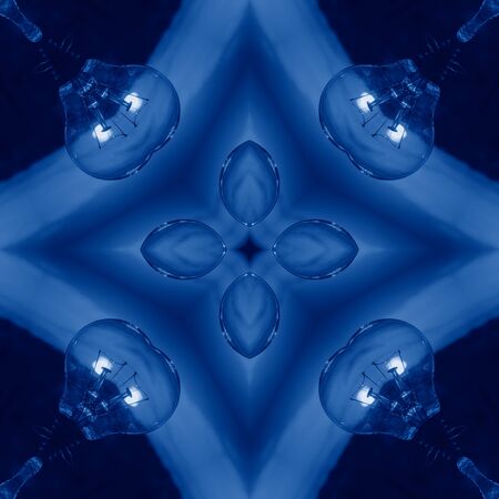 Classic Blue kaleidoscope geometrical ornament abstract background. Trendy color concept of the year. 2020 trend.の写真素材