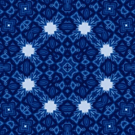 Classic Blue kaleidoscope geometrical ornament abstract background. Trendy color concept of the year. 2020 trend.の写真素材