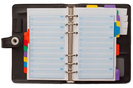 Open blank Personal Organizer on white の写真素材