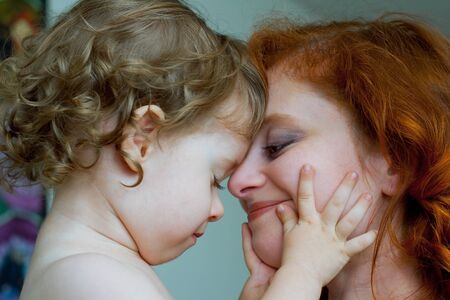 Mother and son. Children send a thoughts.の写真素材