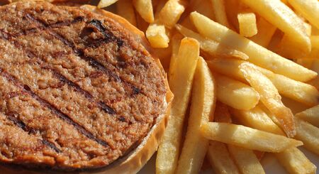 Fast food. Hamburger and chips.の写真素材
