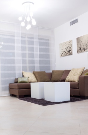 Living room with furnishings in a new houseの写真素材