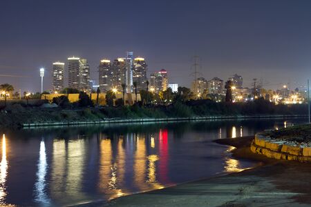 Tel Aviv city and river at the nightの写真素材