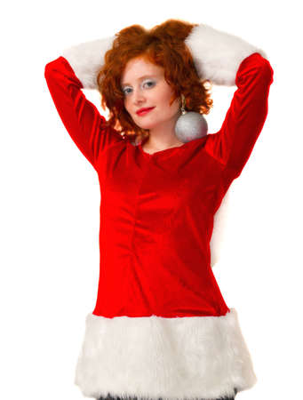 Beautiful young woman in Santa Claus clothesの写真素材