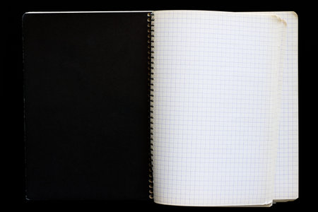 Open notebook with checkered sheets with black one side