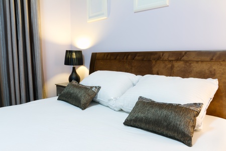 Bedroom with furnishings in a new house.の写真素材