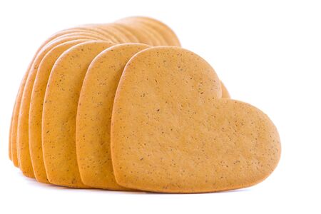 Gingerbread hearts isolated on whiteの写真素材